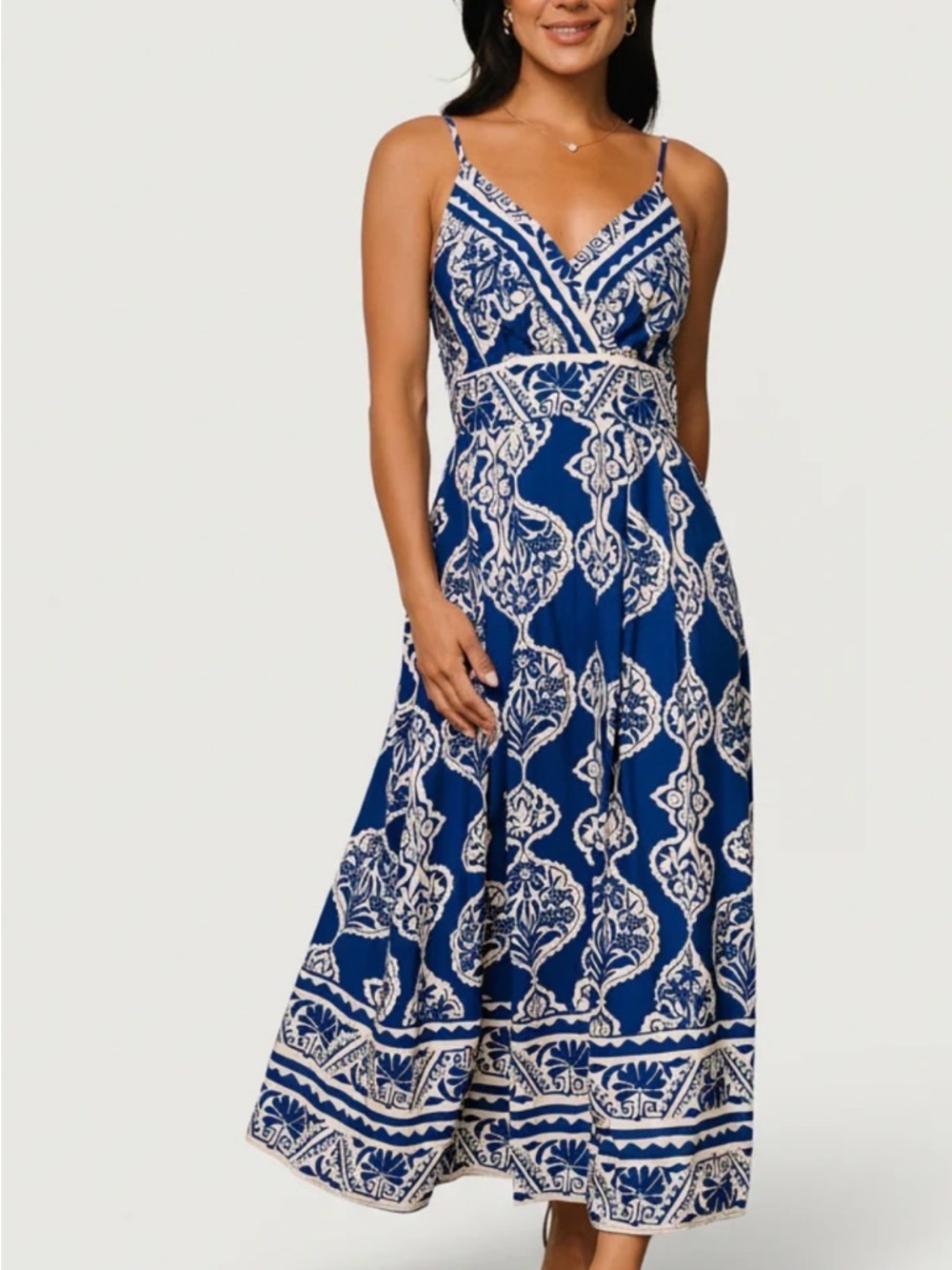 Baltic Born Blue and White Printed Maxi Dress